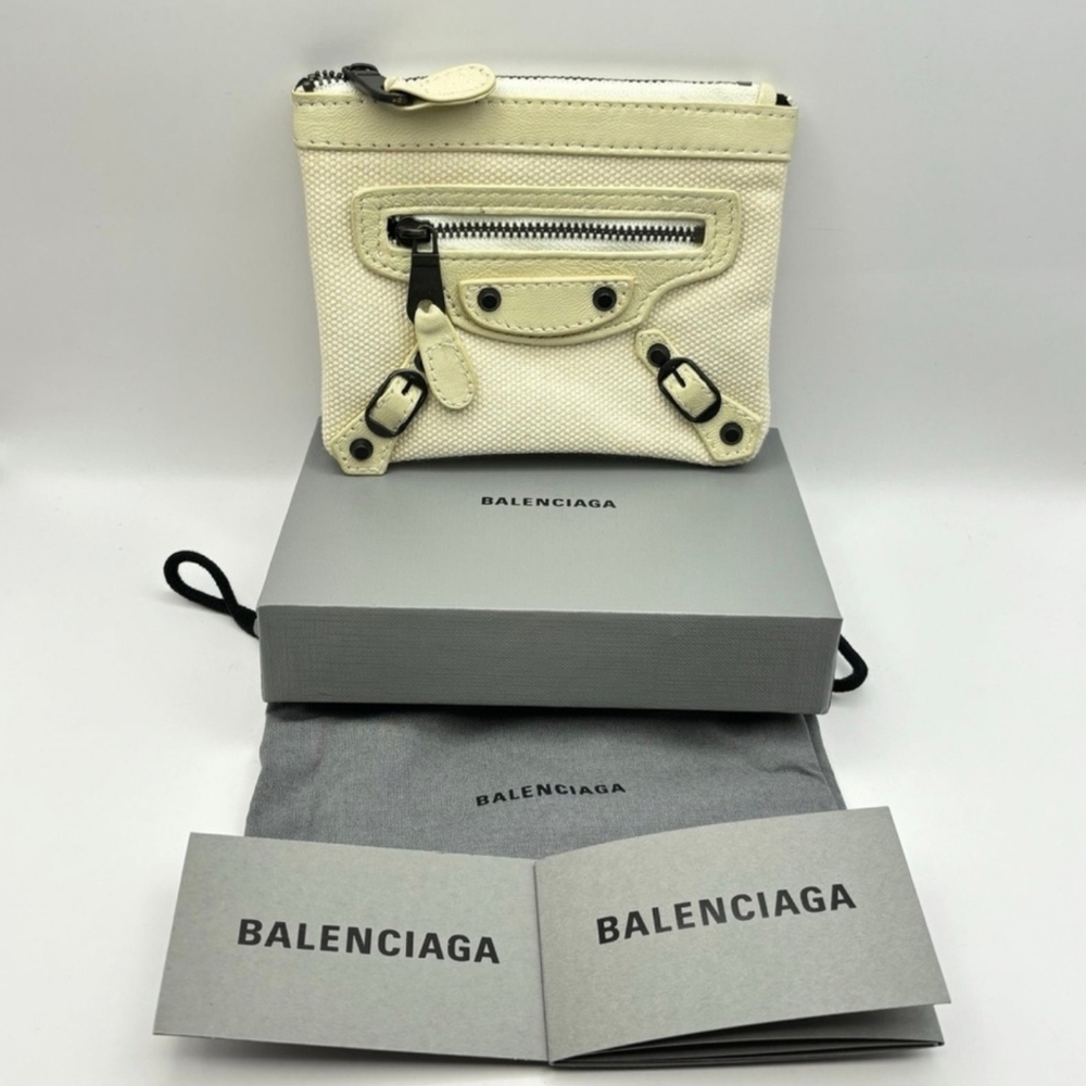 Authentic Balenciaga Moto City Pouch - Coin Purse In Cream "Full Inclusion"